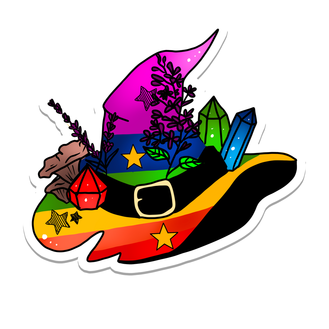 Rainbow Pride Flag Witch Hat Vinyl Sticker | 3