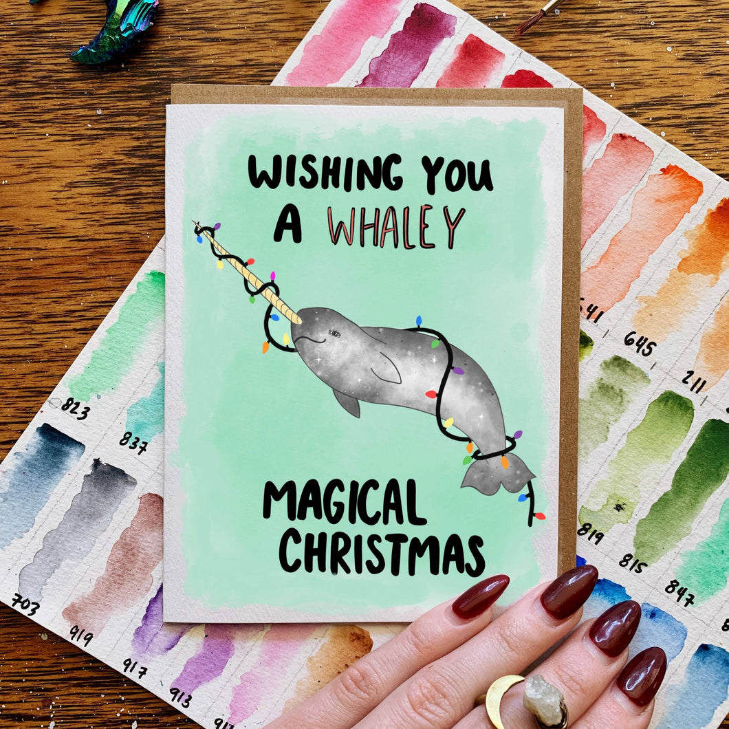Wishing You a Whaley Magical Christmas Narwhal Greeting Card