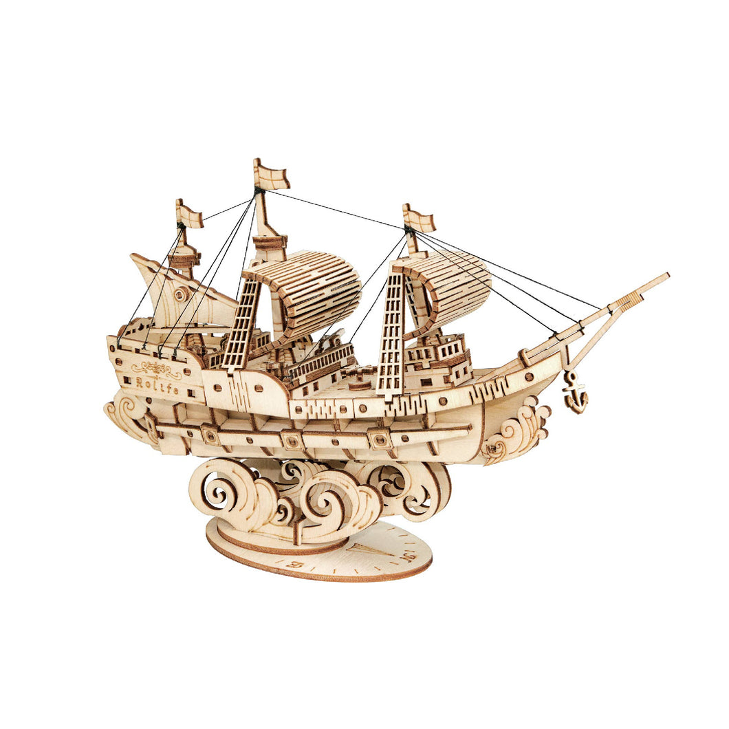 3D Laser Cut Wooden Puzzle: Sailing Ship