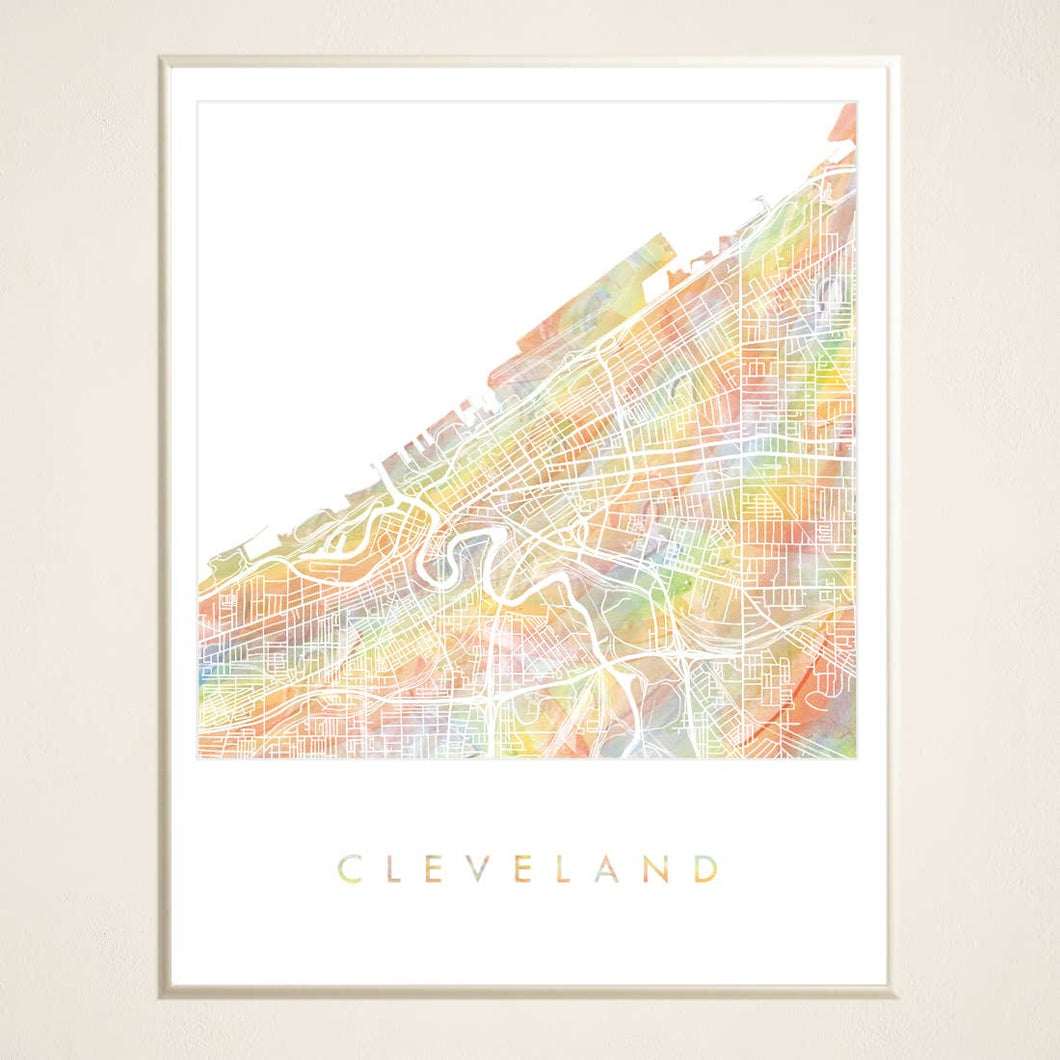 Cleveland Ohio Pride Rainbow Watercolor Map ART PRINT: 11 x 14