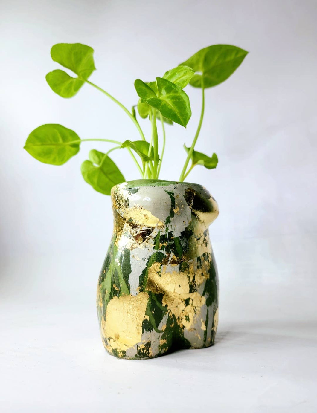Green and Gold Boob Butt Lady Concrete Vessel | Airplant Pot