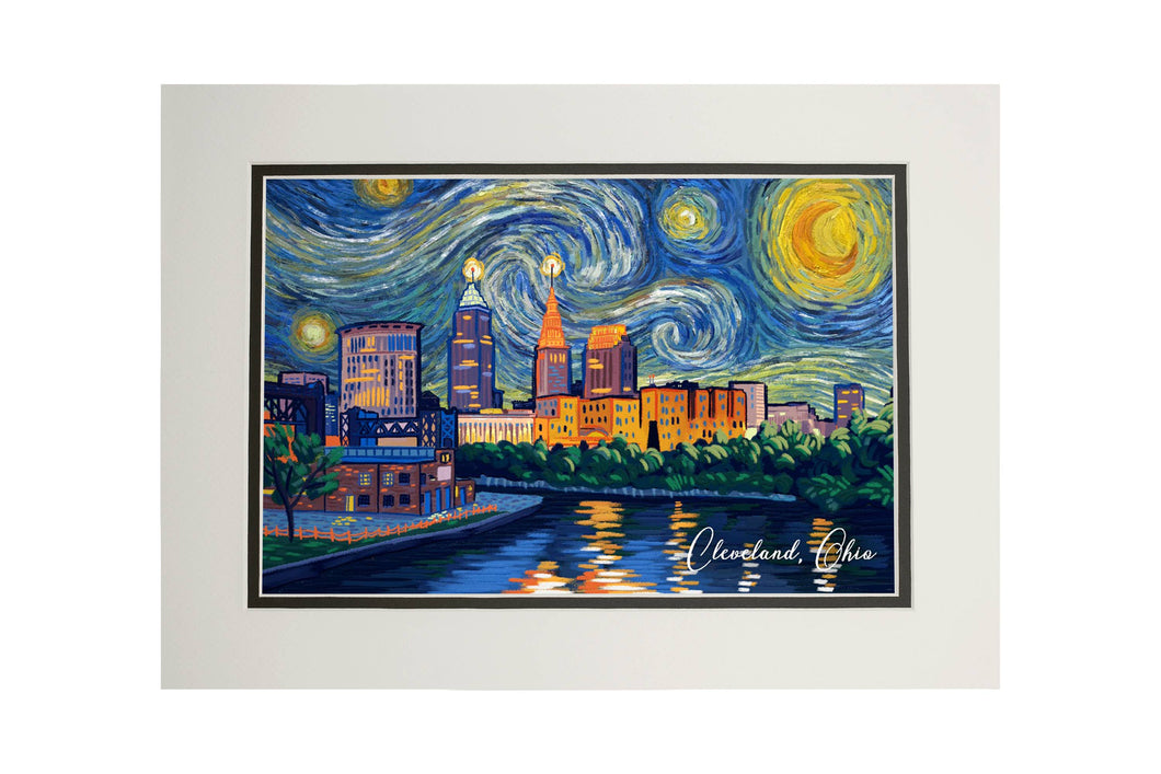 MATTED PRINTS Cleveland, Ohio, Starry Night: 8x10 Matted Art Print